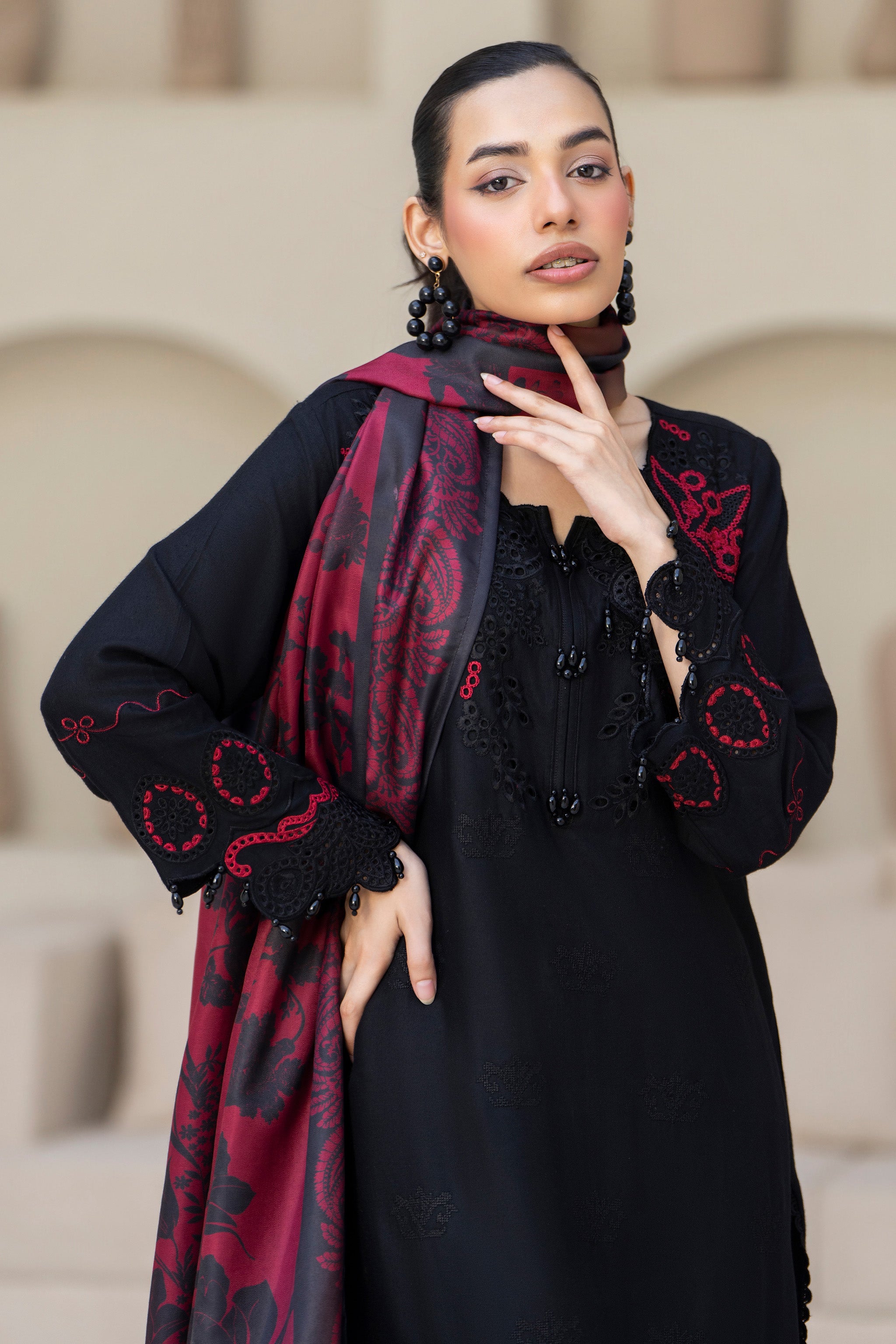 3 Piece Ready To Wear Black Twill Linen Suit - AR-3922 - ARFARIWAJ