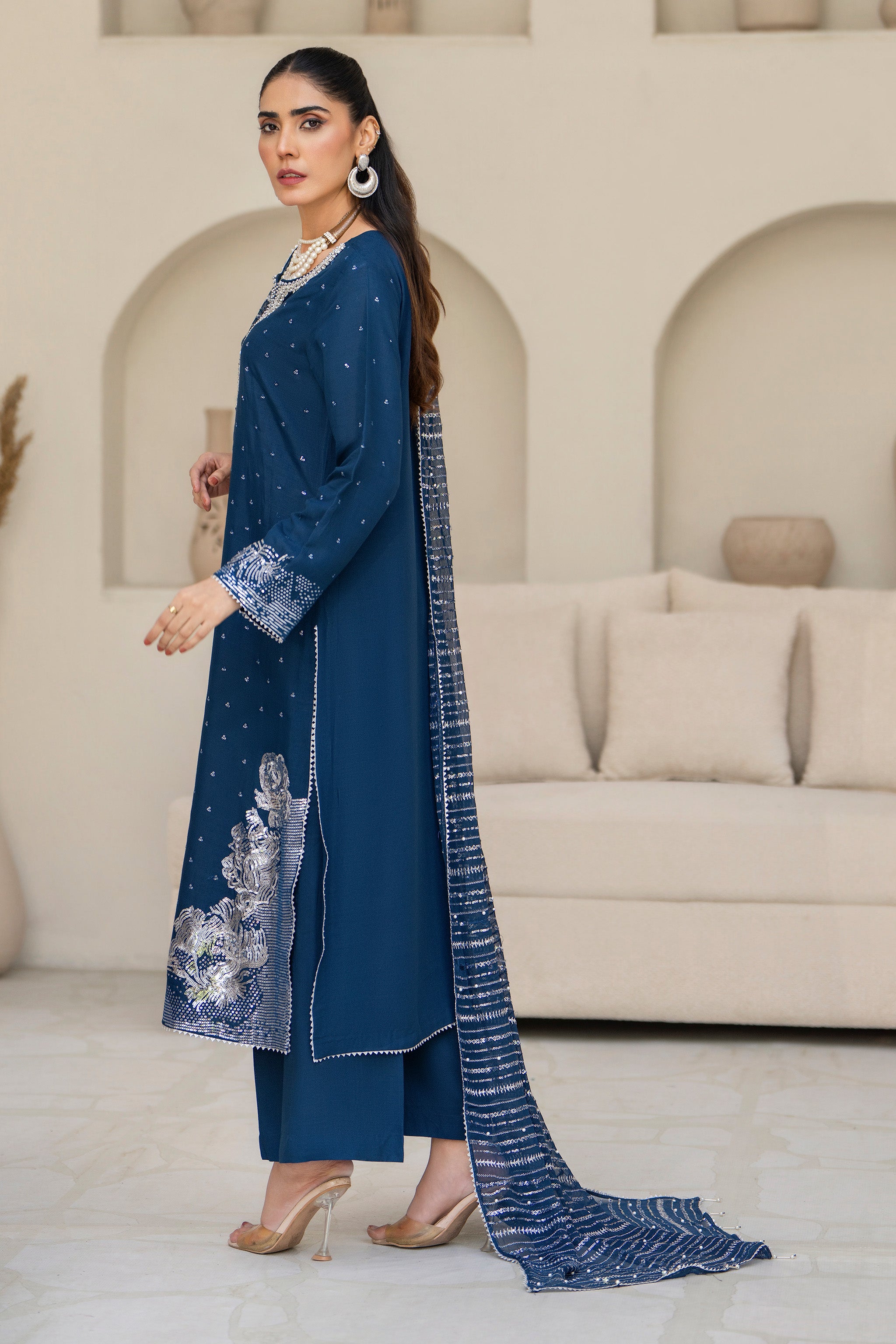 3 Piece Ready To Wear Blue Viscose Suit - IN-387 - ARFARIWAJ