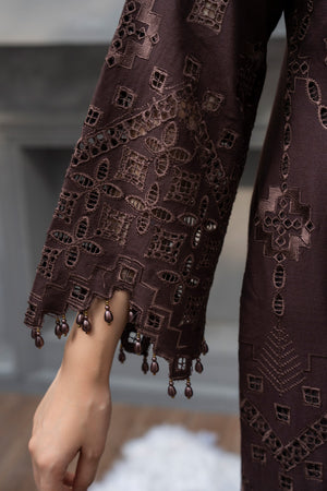3 Piece Ready To Wear Brown Embroidered Suit - AR-3887 - ARFARIWAJ