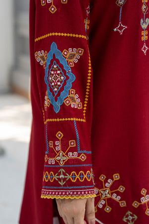 3 Piece Ready To Wear Maroon Embroidered Suit - AR-3908- ARFARIWAJ