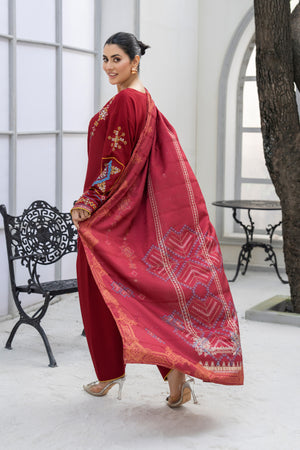 3 Piece Ready To Wear Maroon Embroidered Suit - AR-3908- ARFARIWAJ
