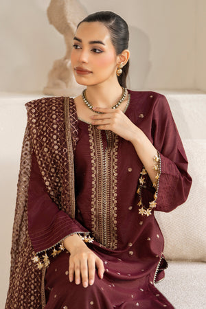 3 Piece Ready To Wear Maroon Raw Silk Suit - AR-3896 - ARFARIWAJ