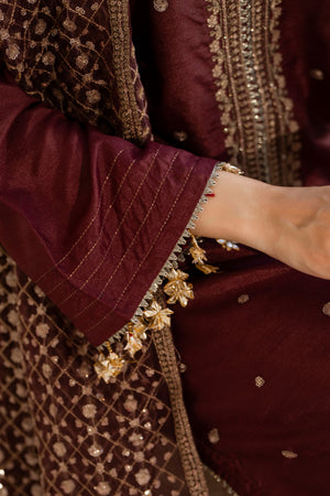 3 Piece Ready To Wear Maroon Raw Silk Suit - AR-3896 - ARFARIWAJ