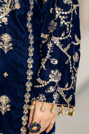 3 Piece Ready To Wear Navy Blue Velvet Suit - IN-384 - ARFARIWAJ