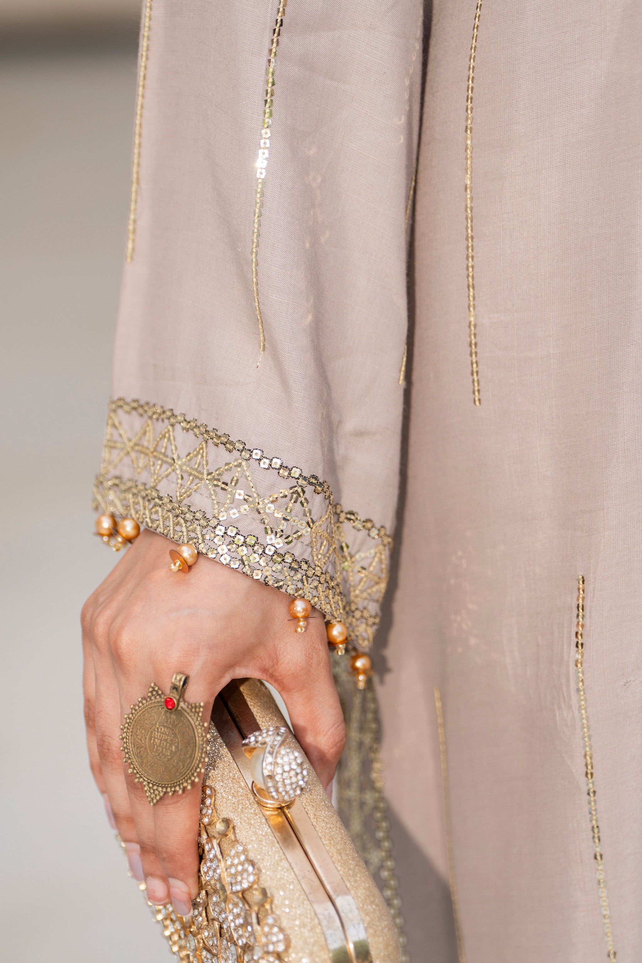 3 Piece Ready To Wear Oat Brown Viscose Suit - AR-3880 - ARFARIWAJ
