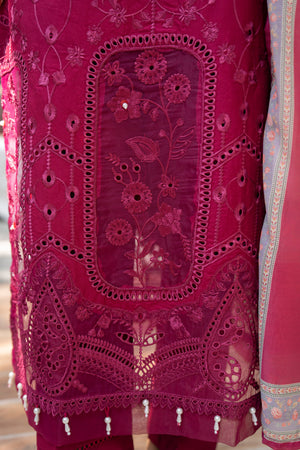 3 Piece Ready To Wear Plum Cambric Suit - AR-3804 - ArfaRiwaj
