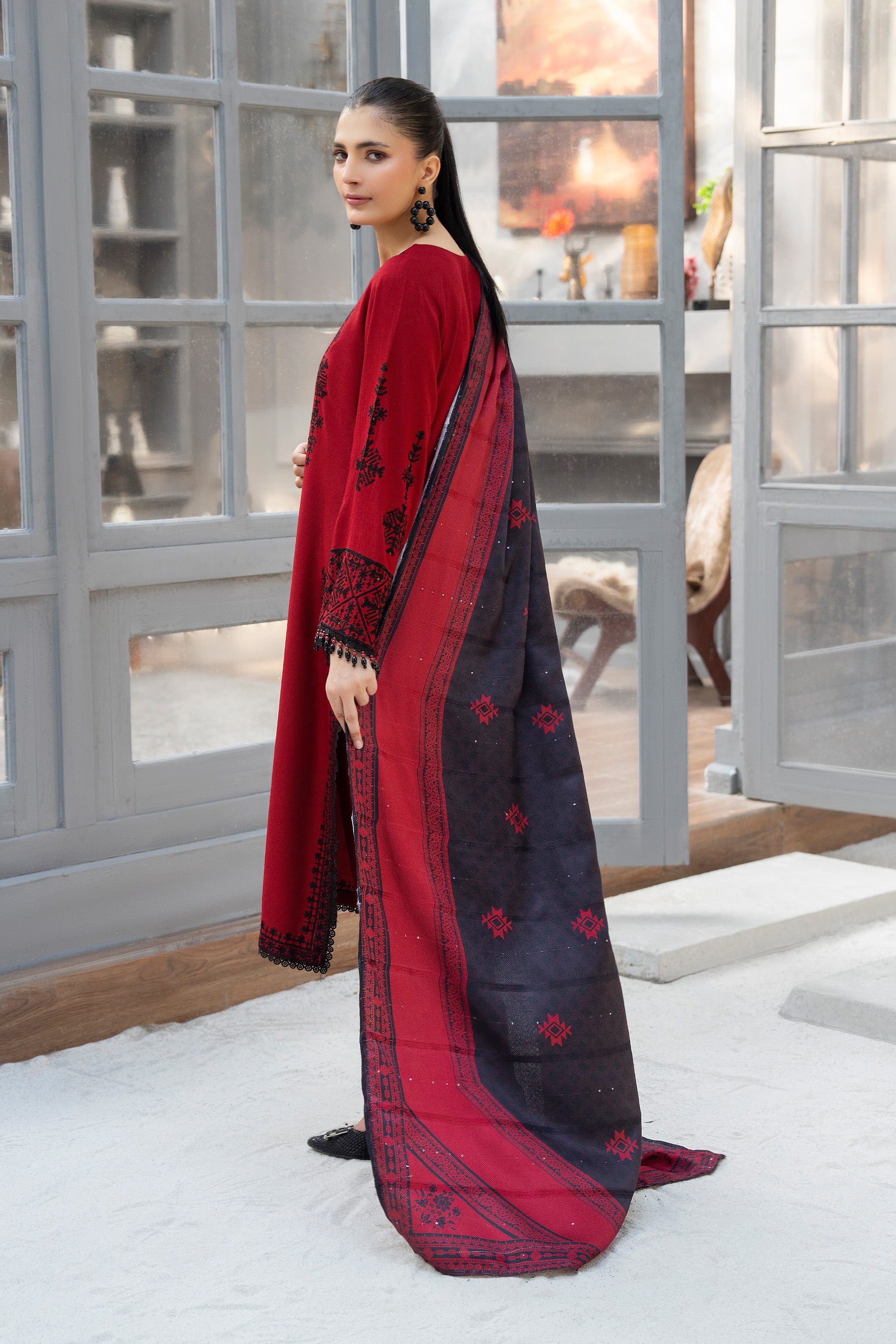3 Piece Ready To Wear Red Embroidered Suit - AR-3897 - ARFARIWAJ