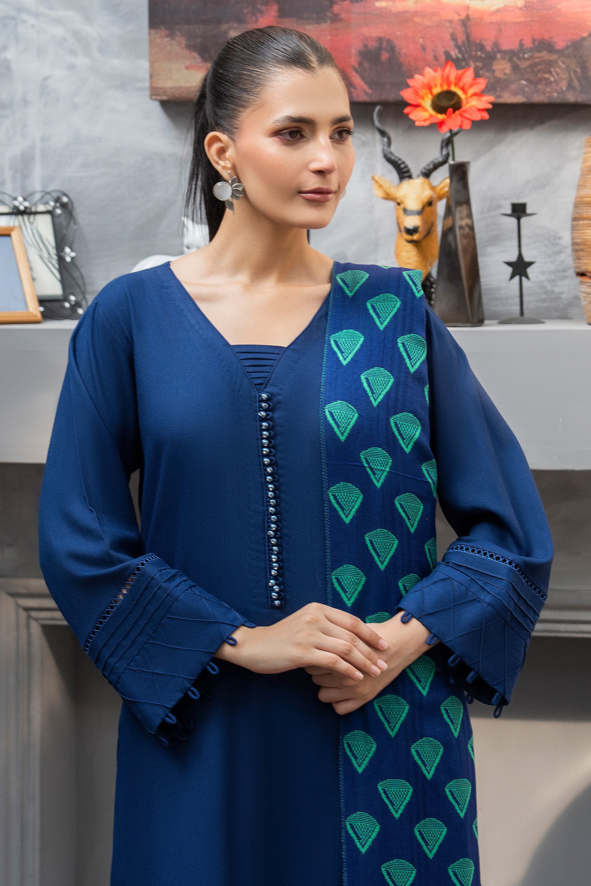 3 Piece Ready To Wear Royal Blue Suit - AR-3913 - ARFARIWAJ