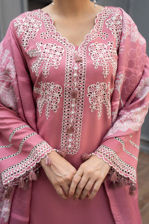 3 Piece Ready To Wear Tea Pink Embroidered Suit - AR-3899 - ARFARIWAJ