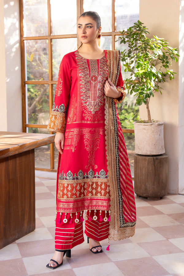 3 Piece S.pink Composed Jacquard Suit Pret - AR-3681 - ARFARIWAJ