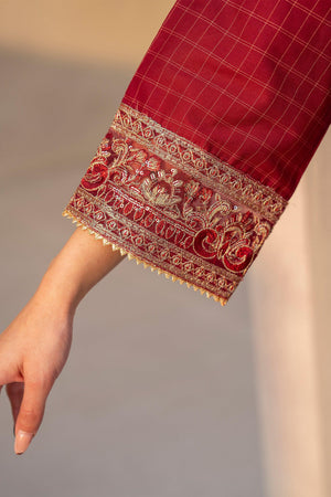 3 Piece Scarlet Red Grid Lawn Suit Pret - AR-3652 - ARFARIWAJ