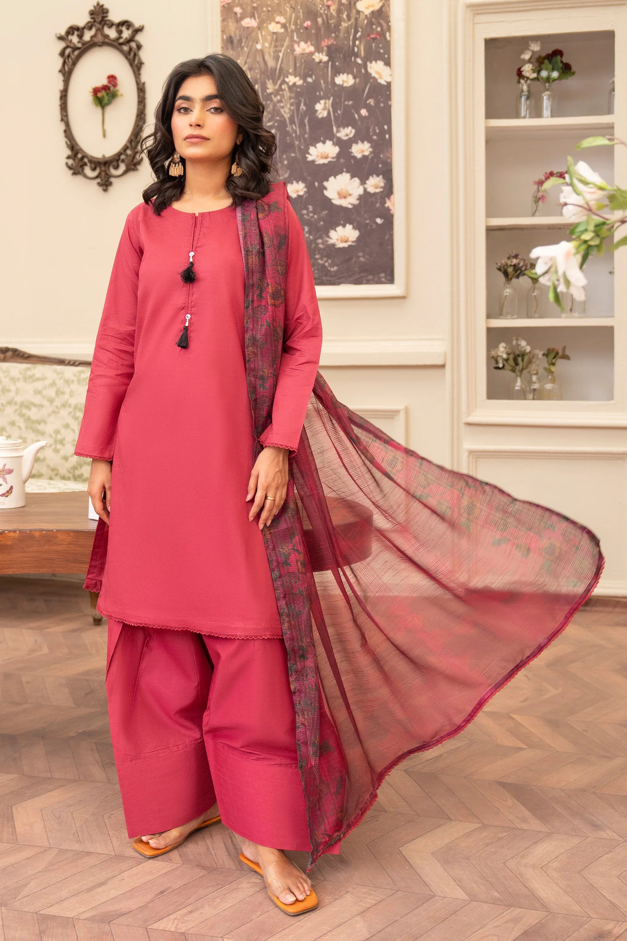 3 Piece Scarlet Red Lawn Suit Pret - AR-3745 - ARFARIWAJ