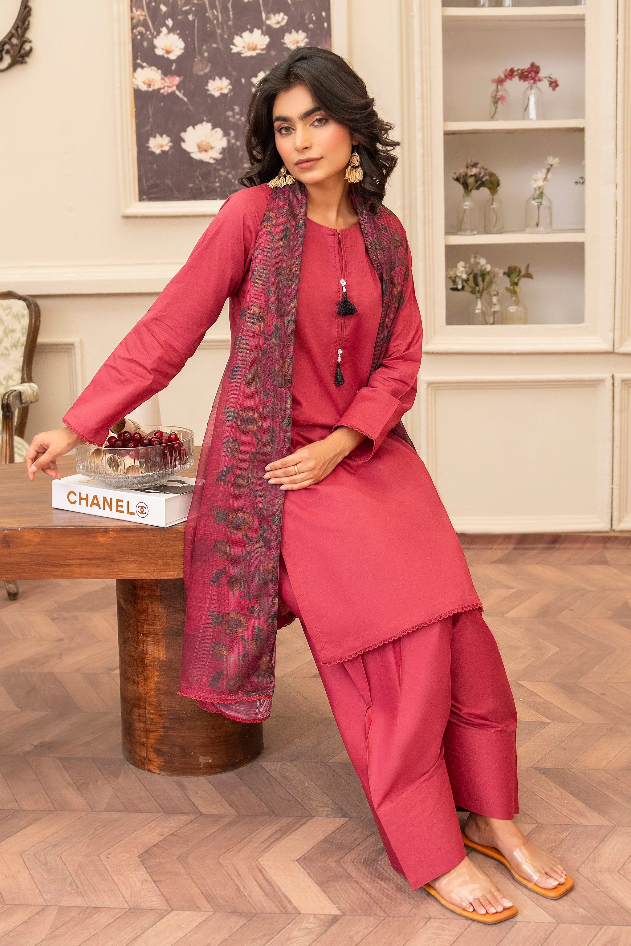 3 Piece Scarlet Red Lawn Suit Pret - AR-3745 - ARFARIWAJ
