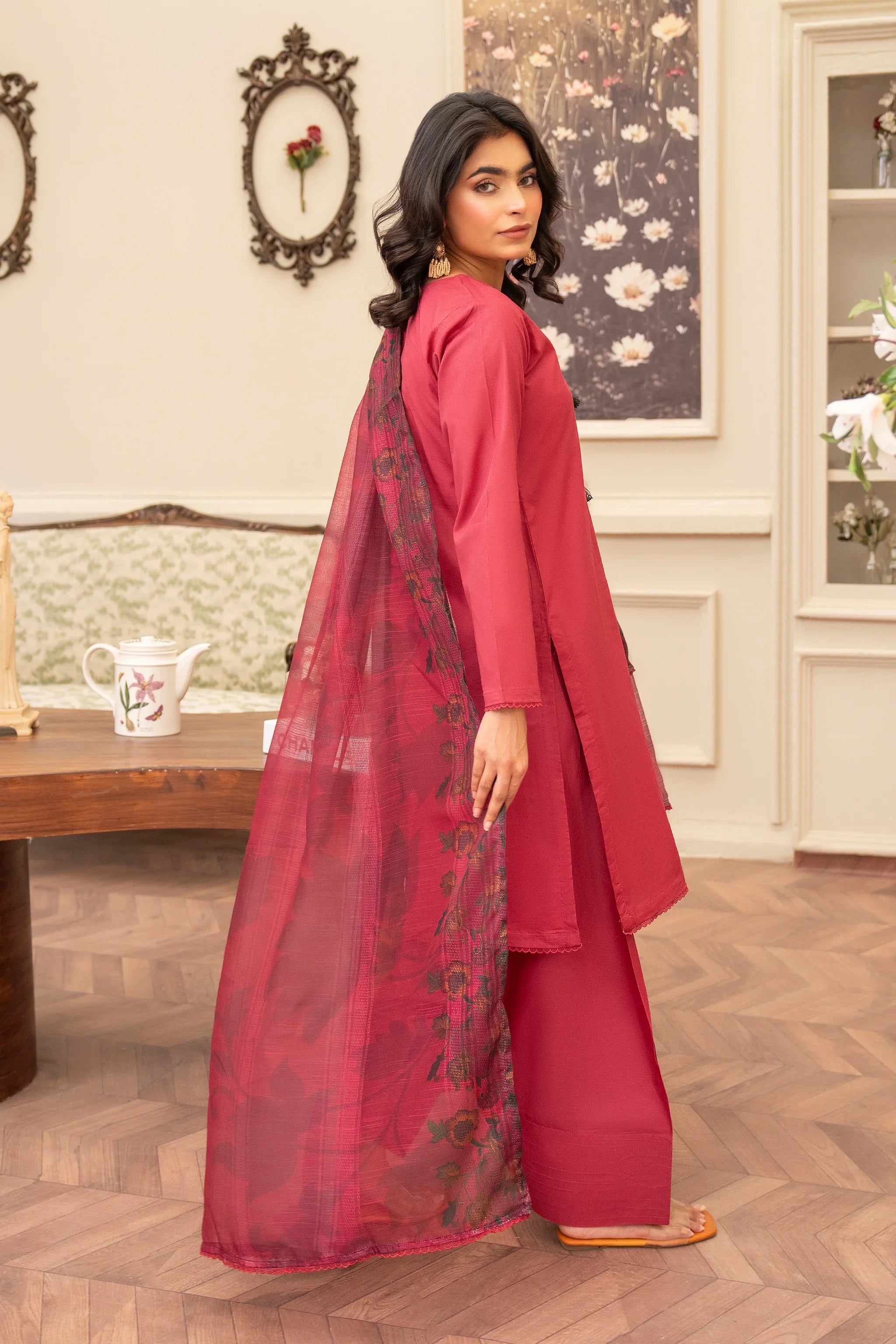 3 Piece Scarlet Red Lawn Suit Pret - AR-3745 - ARFARIWAJ