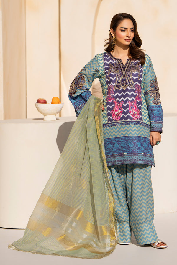 3 Piece Sea Green Viscose Raw Silk Suit Pret - AR-3735 - ARFARIWAJ