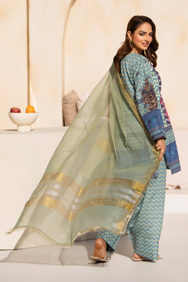 3 Piece Sea Green Viscose Raw Silk Suit Pret - AR-3735 - ARFARIWAJ