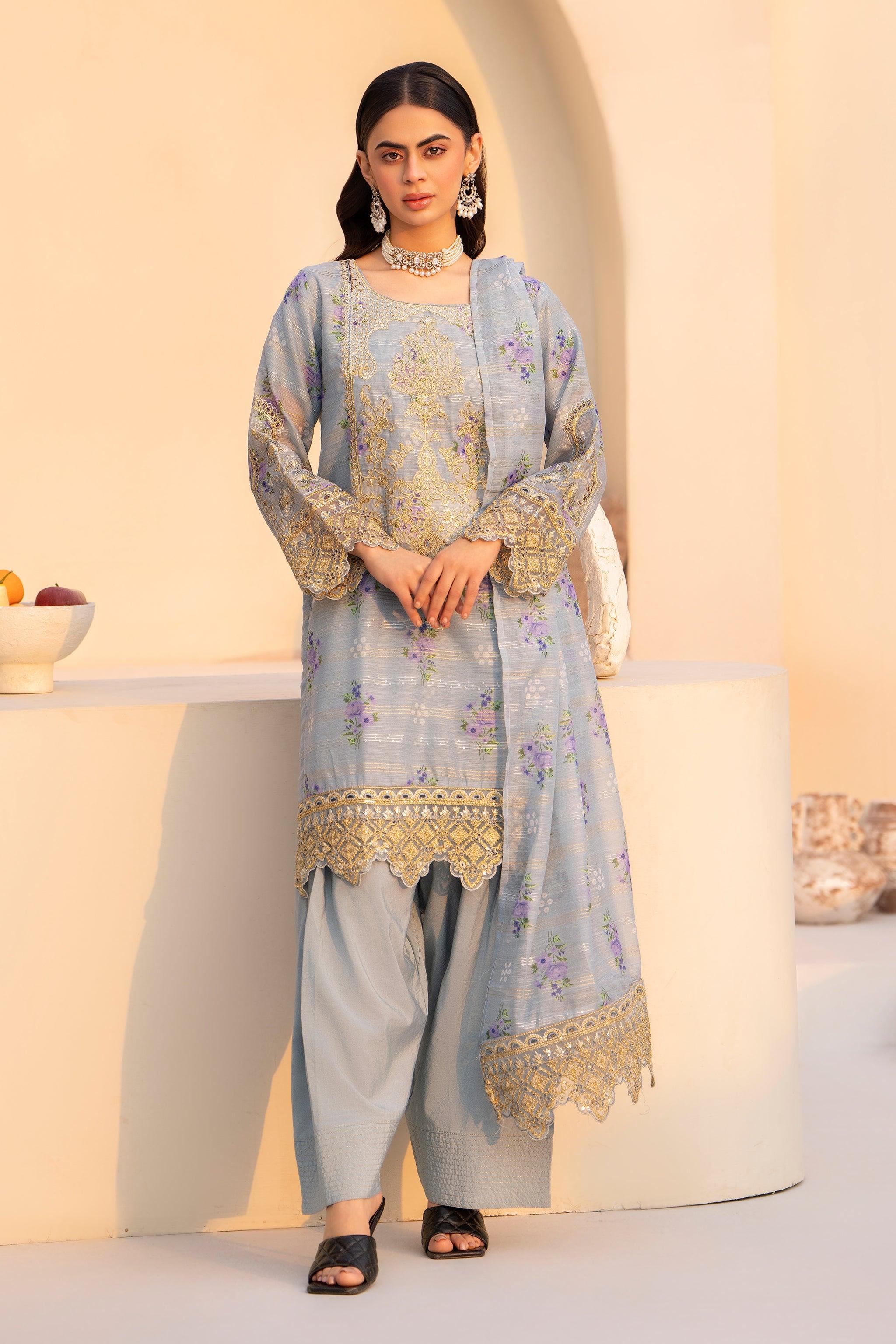 3 Piece Sky Lorax Munnar Ready To Wear - AR-3458 - ARFARIWAJ