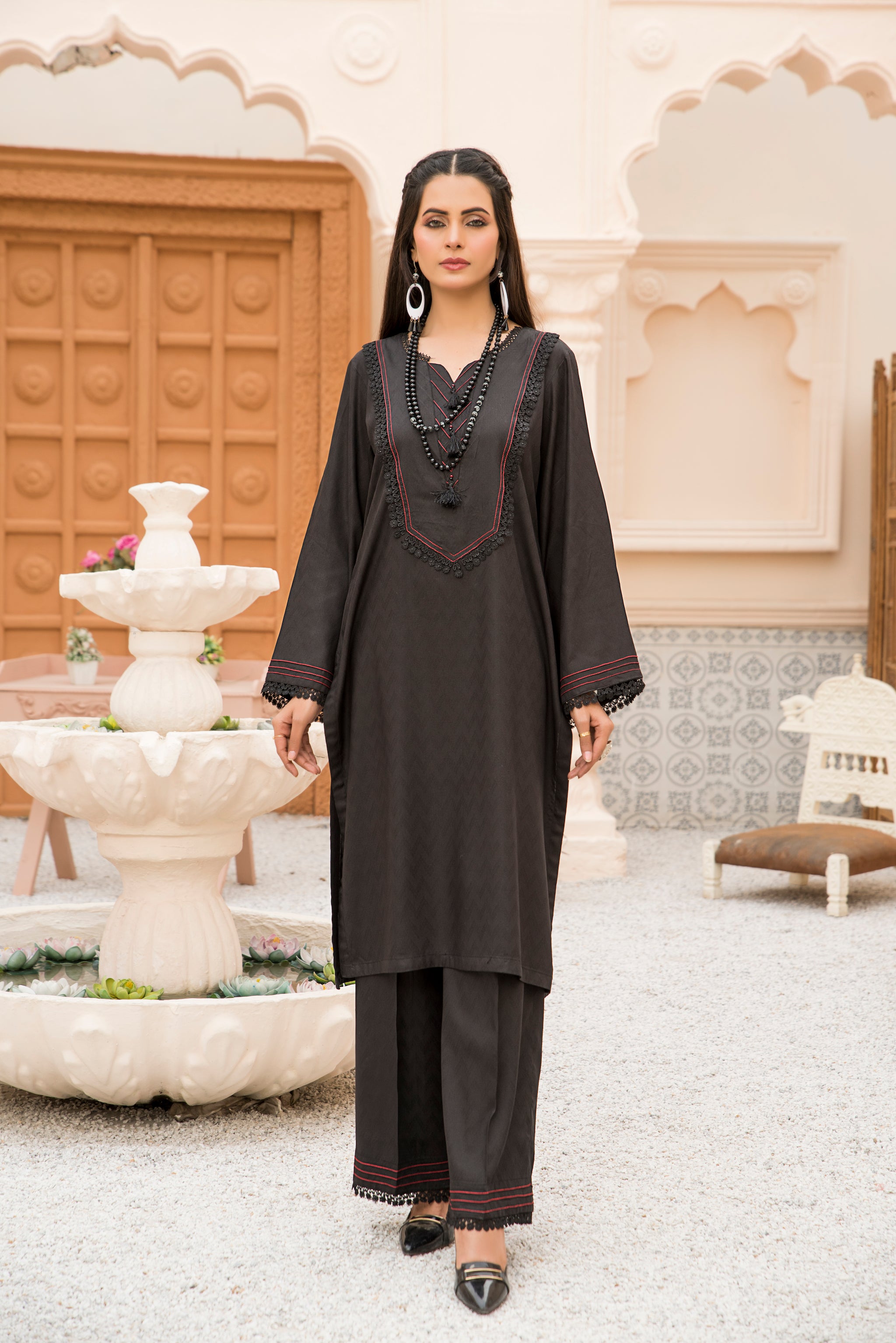 Black 2 Piece Self Linen Suit Pret - AR-3269 - ARFARIWAJ