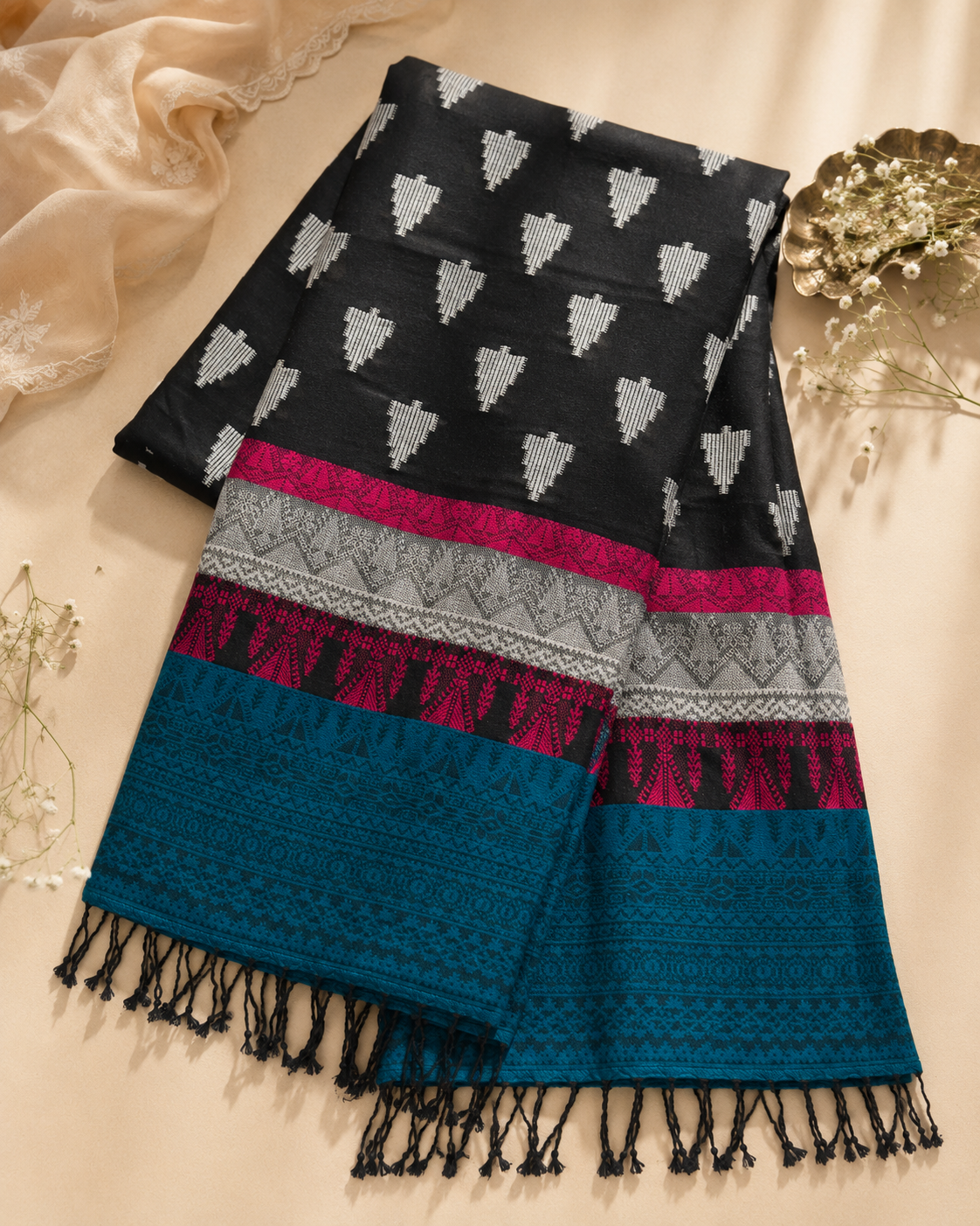 Black Pashmina Jacquard Shawl
