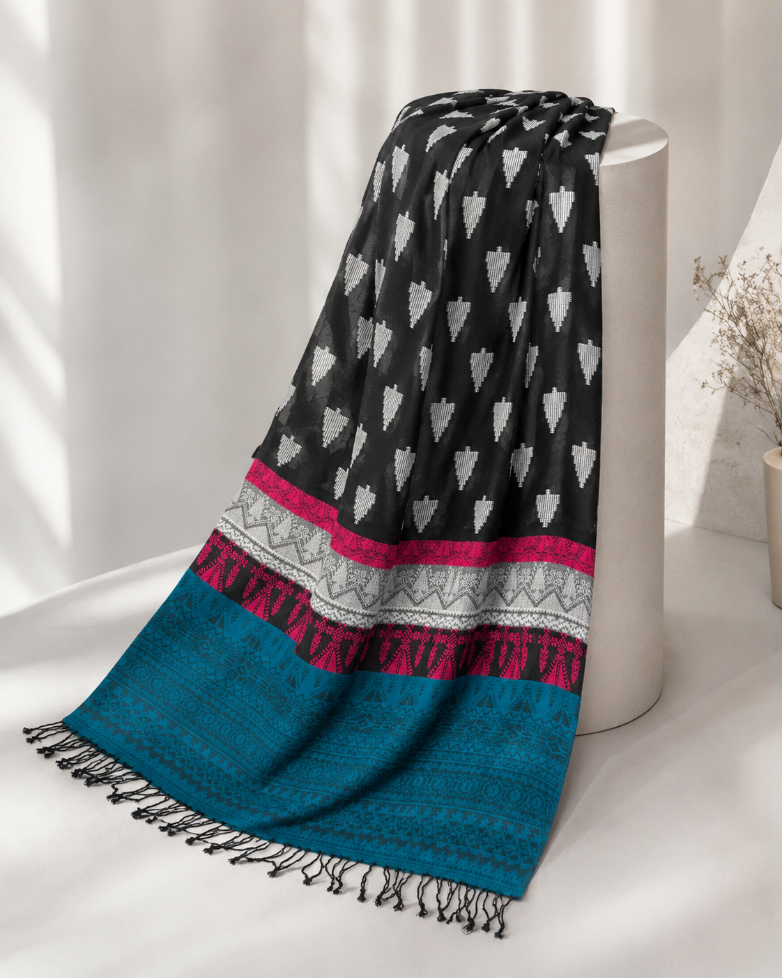 Black Pashmina Jacquard Shawl