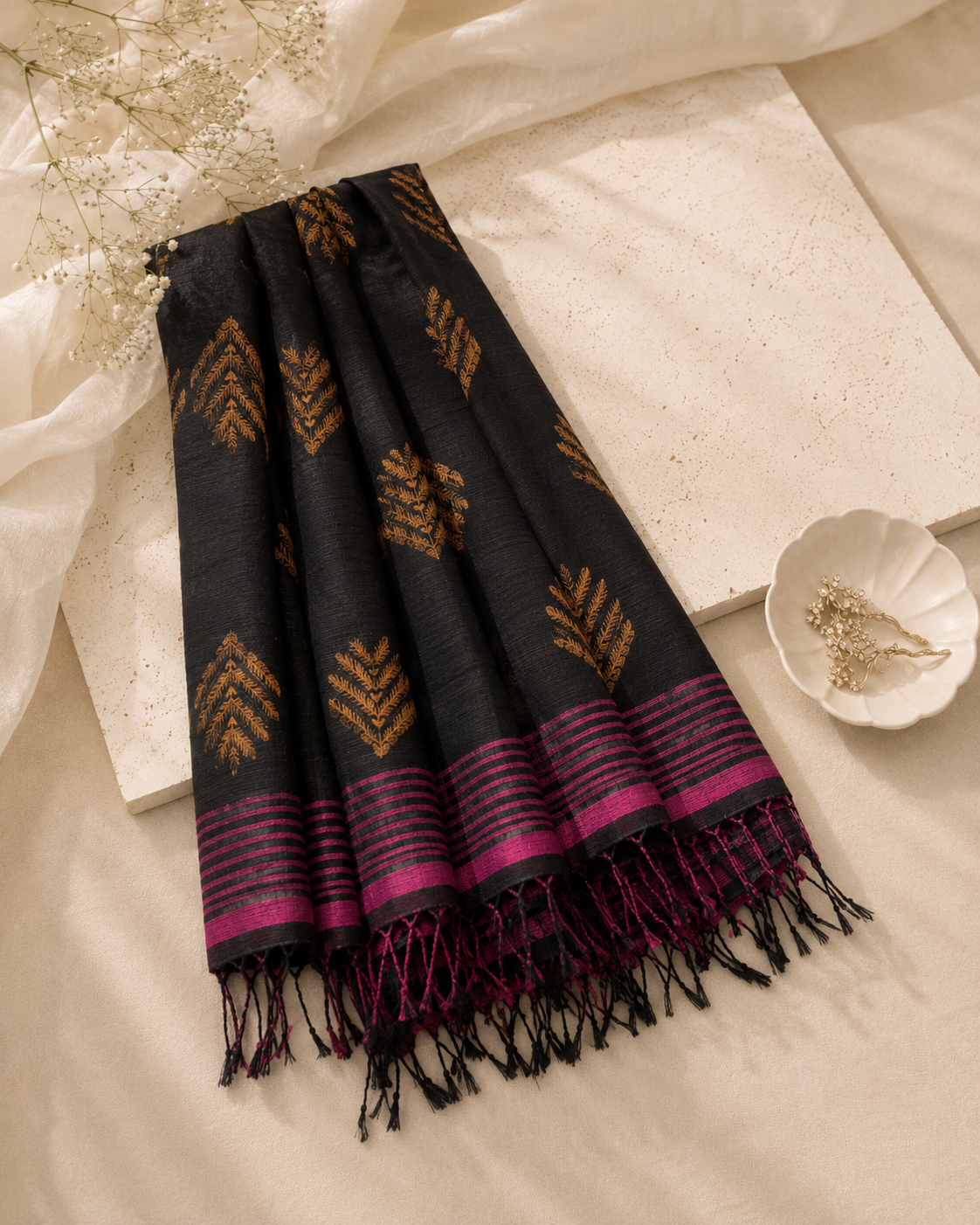 Black Pashmina Jacquard Shawl