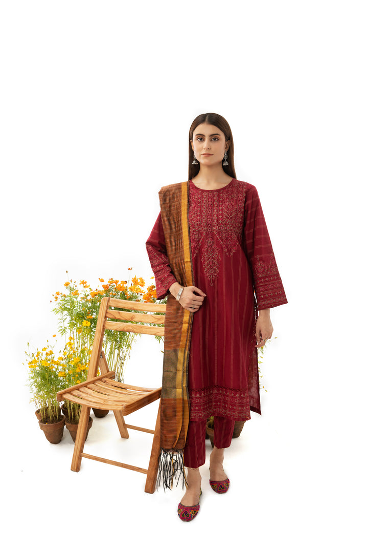 3 Piece Embroidered Masuri Suit - AR-2899-S23 (Deep Bloom) - ARFARIWAJ