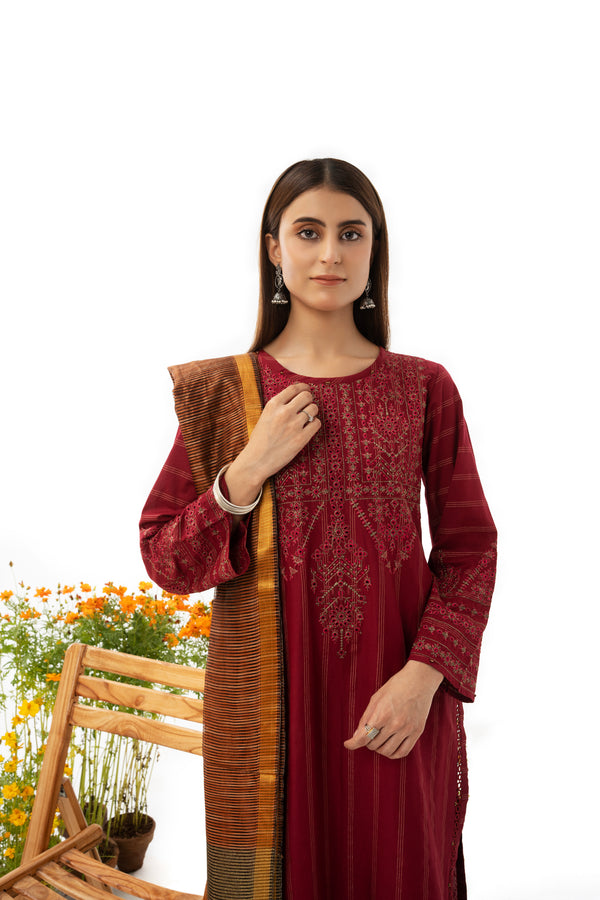 3 Piece Embroidered Masuri Suit - AR-2899-S23 (Deep Bloom) - ARFARIWAJ