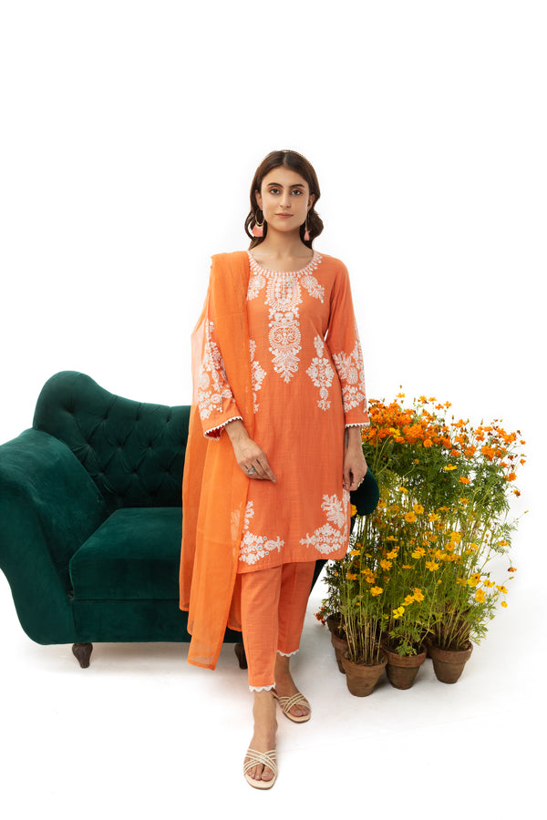 Dusty Rose 3 Piece Lawn Suit Luxury Pret - AR-2842-S23 (Dusty Rose) - ARFARIWAJ