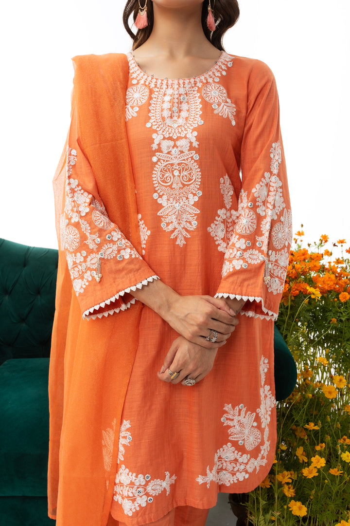 Dusty Rose 3 Piece Lawn Suit Luxury Pret - AR-2842-S23 (Dusty Rose) - ARFARIWAJ