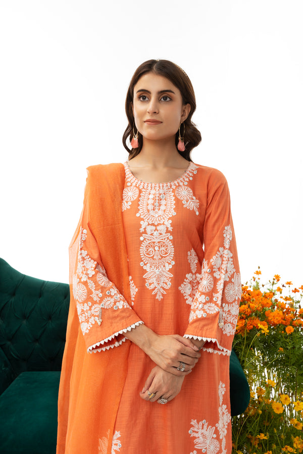 Dusty Rose 3 Piece Lawn Suit Luxury Pret - AR-2842-S23 (Dusty Rose) - ARFARIWAJ