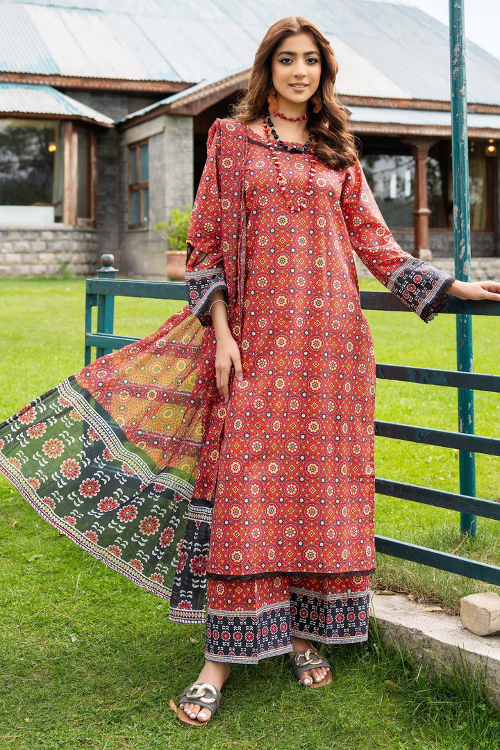 3 Piece Printed Lawn Suit Pret - AR-3303-Emberglow - ARFARIWAJ