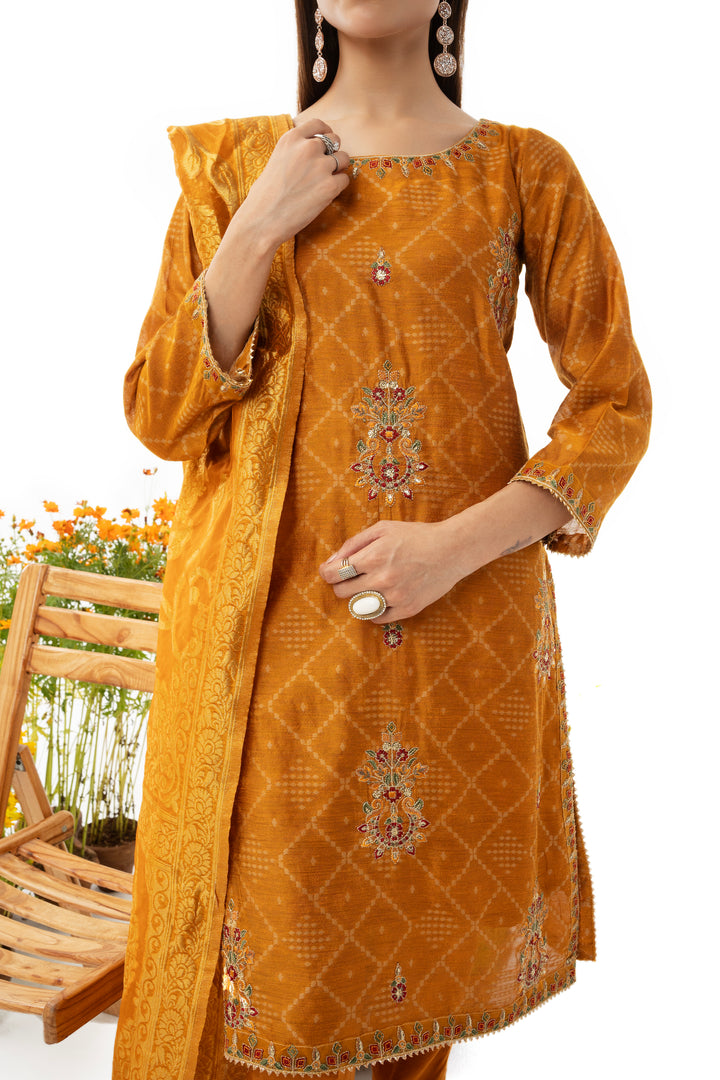 3 Piece Khadi Net Suit - AR-2888-S23 (Jhumka) - ARFARIWAJ