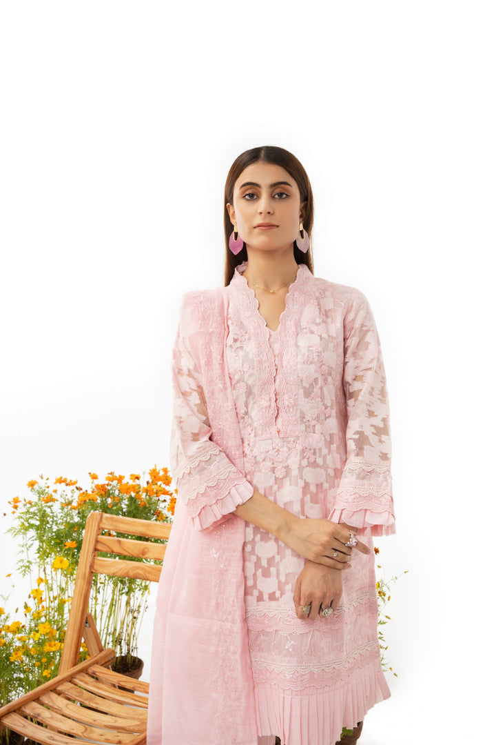 3 Piece Embroidered Organza Suit - IN-28-S23 (Pink Passion) - ARFARIWAJ