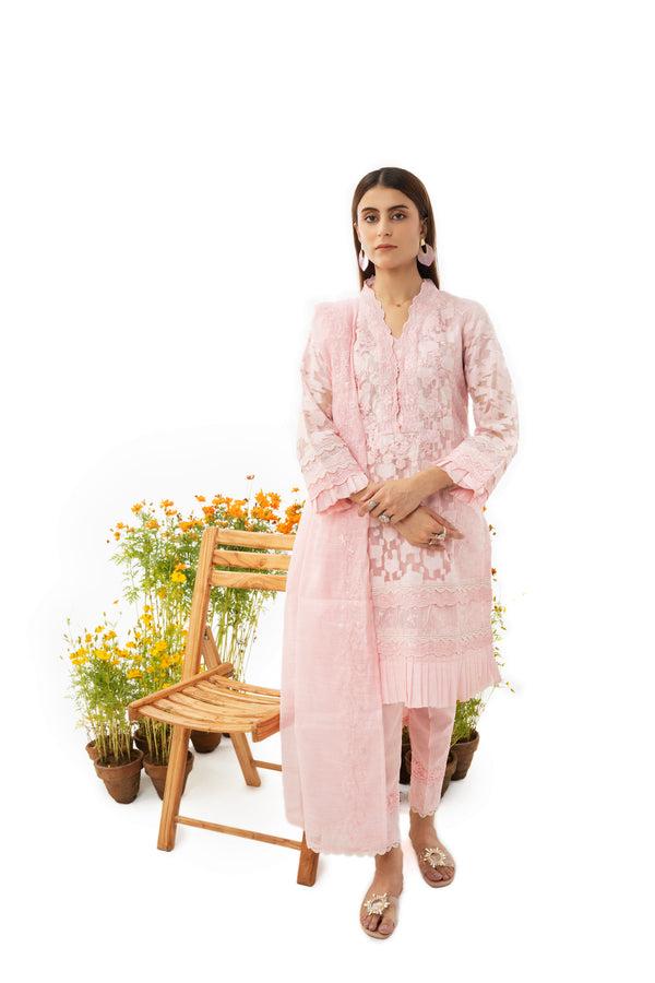 3 Piece Embroidered Organza Suit - IN-28-S23 (Pink Passion) - ARFARIWAJ