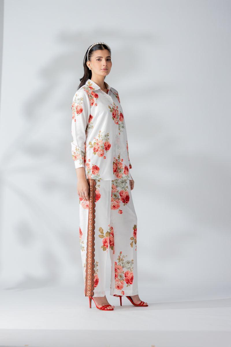 Raw Silk White Fusion Blend Co-Ord Set - AR-3510 - ARFARIWAJ