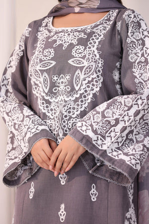 SMOKE 3 Piece Embroidered Ready To Wear - AR-3396-Smoke - ARFARIWAJ