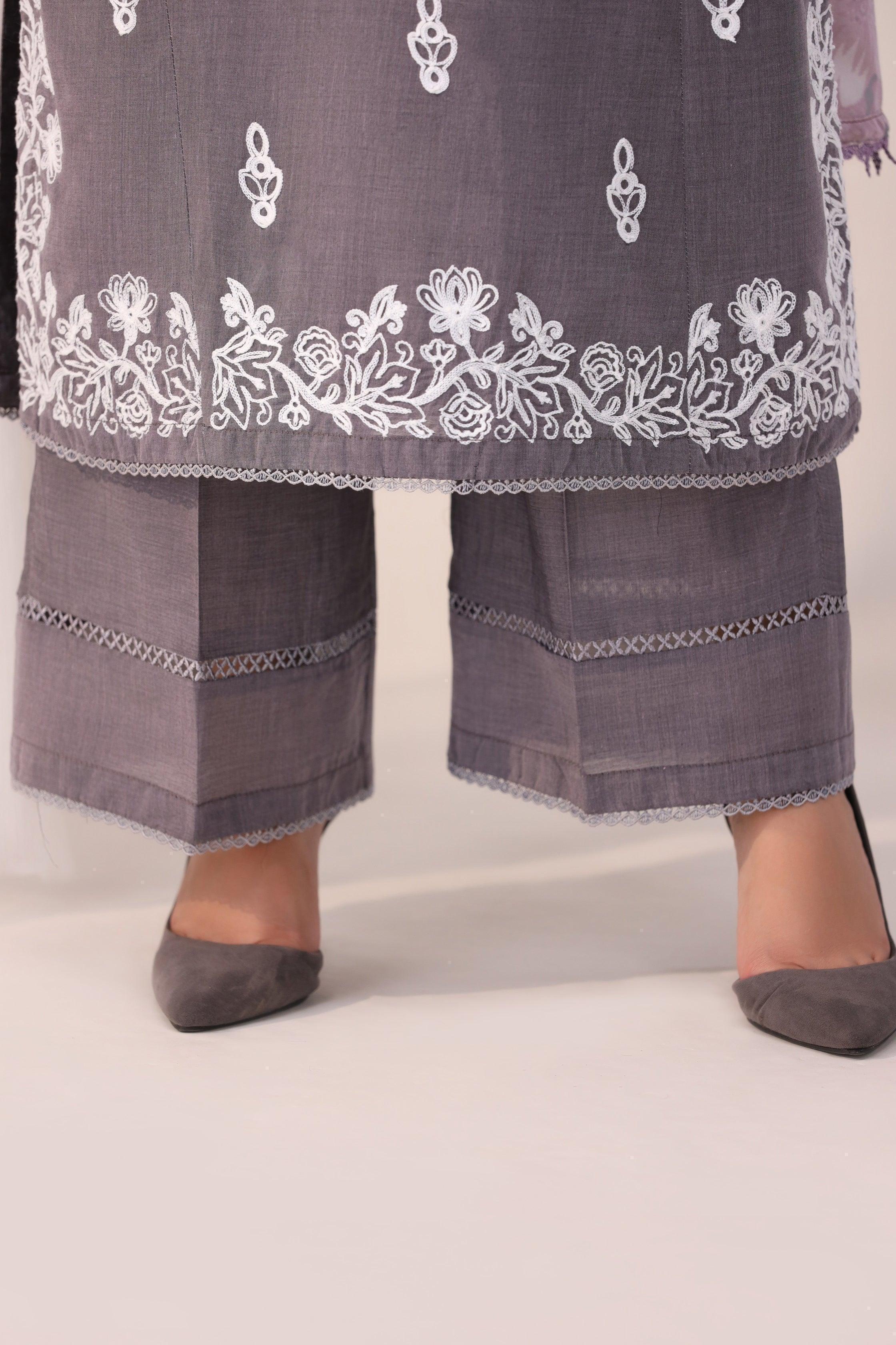 SMOKE 3 Piece Embroidered Ready To Wear - AR-3396-Smoke - ARFARIWAJ