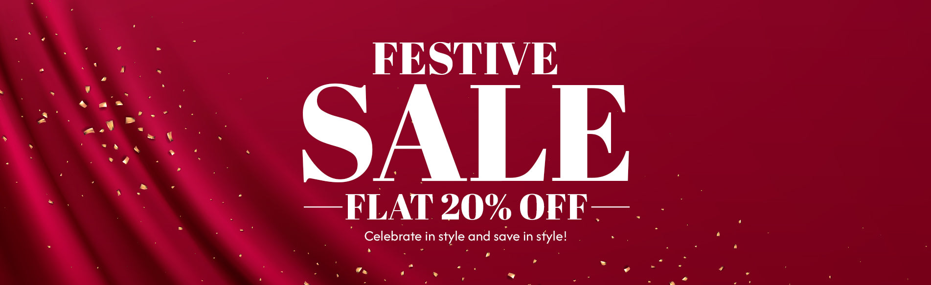Festive sale banner with 'Flat 20% Off' on a red background