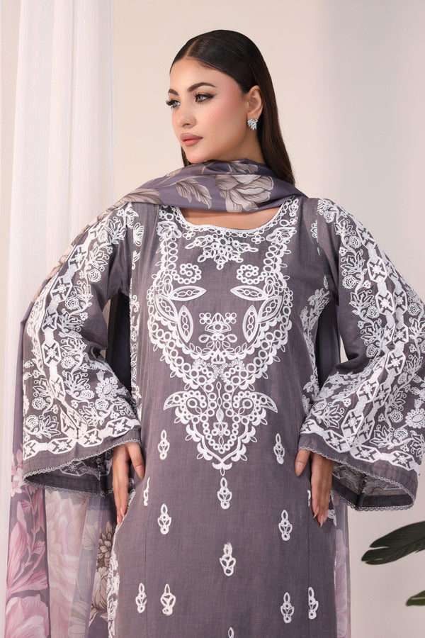 3 Piece Embroidered Suit Luxury Pret - AR-3396-Smoke - ARFARIWAJ