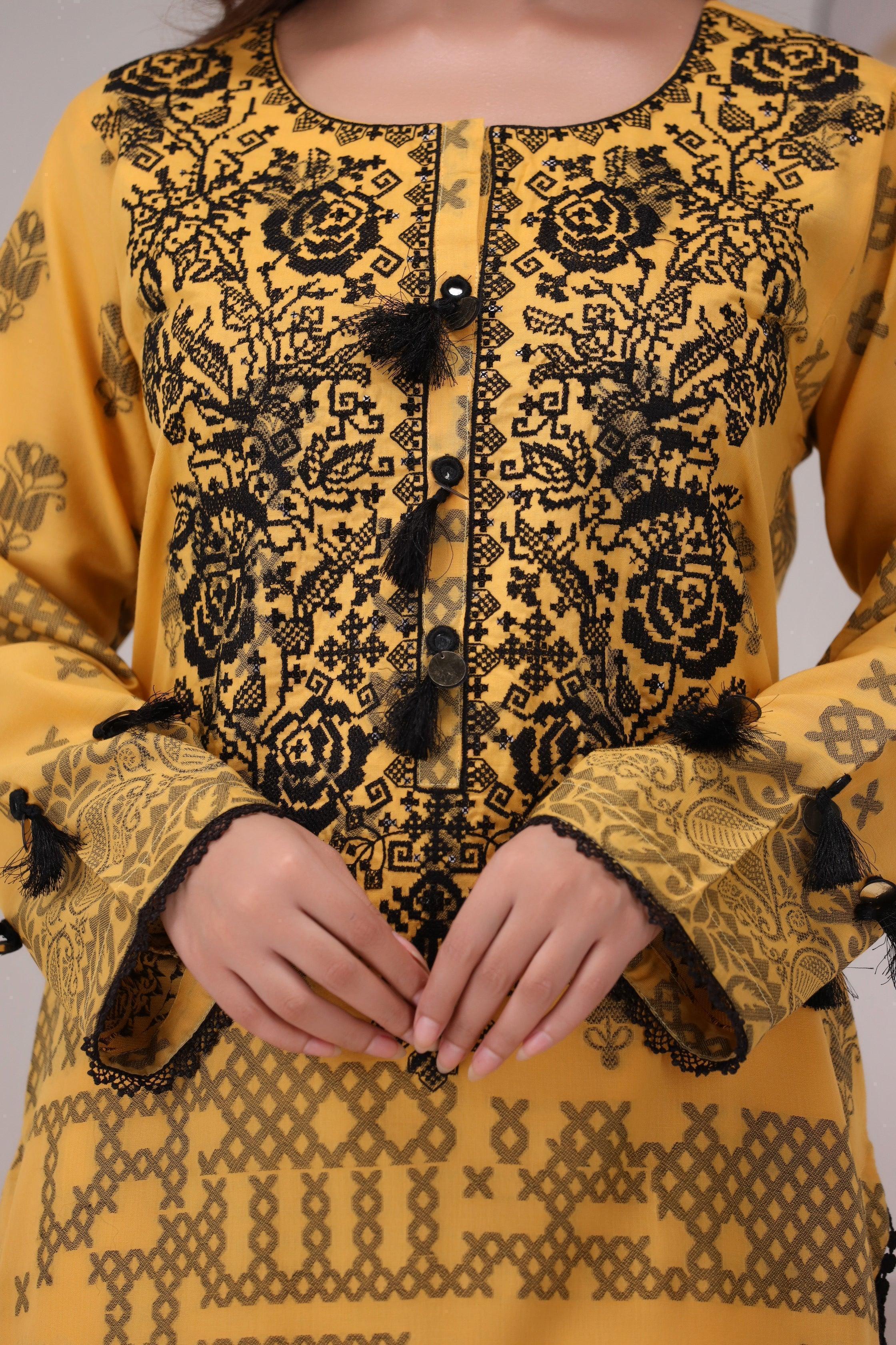Yellow 3PC Luxury Ready To Wear - AR-3187-kysari - ARFARIWAJ