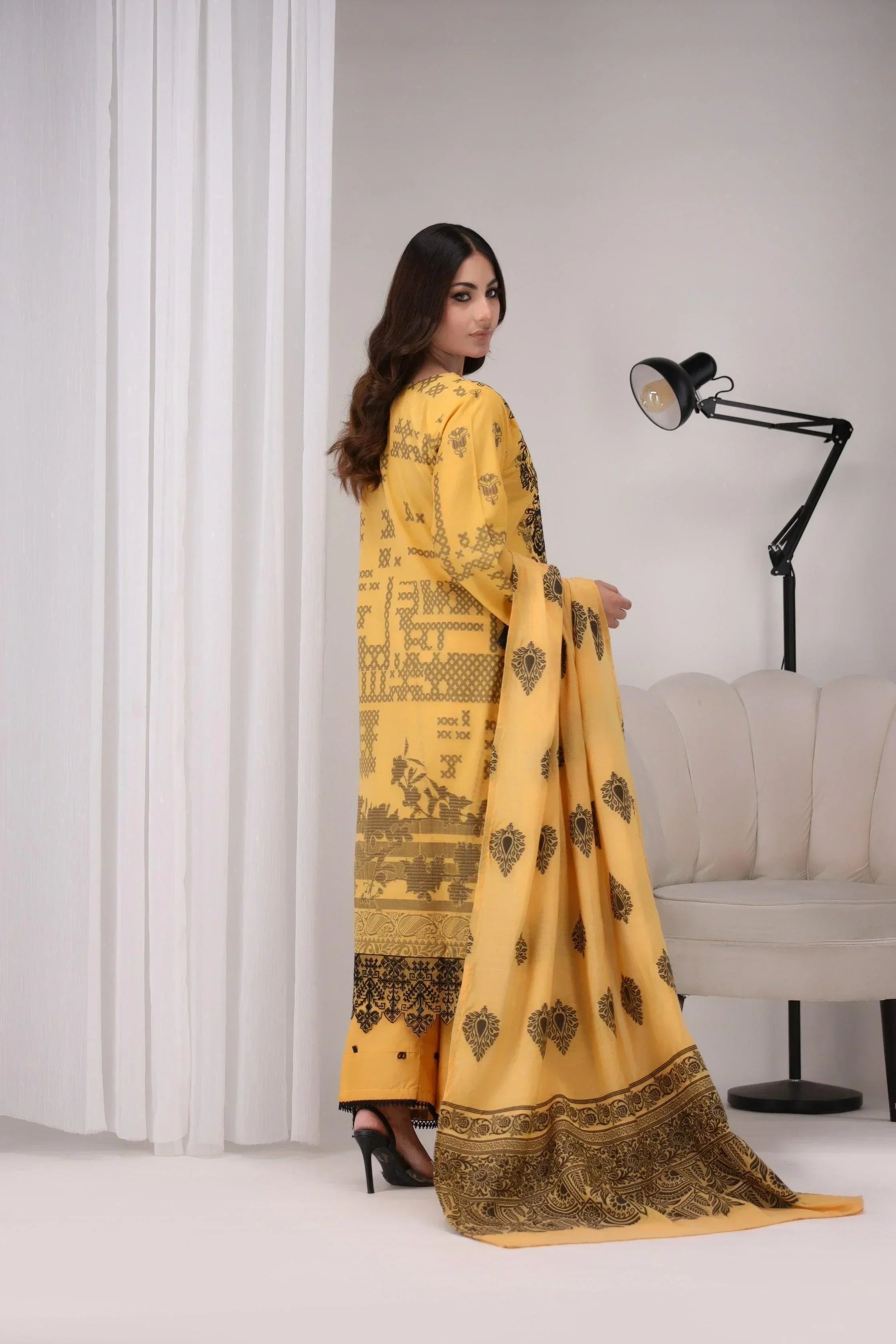 Yellow 3PC Luxury Ready To Wear - AR-3187-kysari - ARFARIWAJ