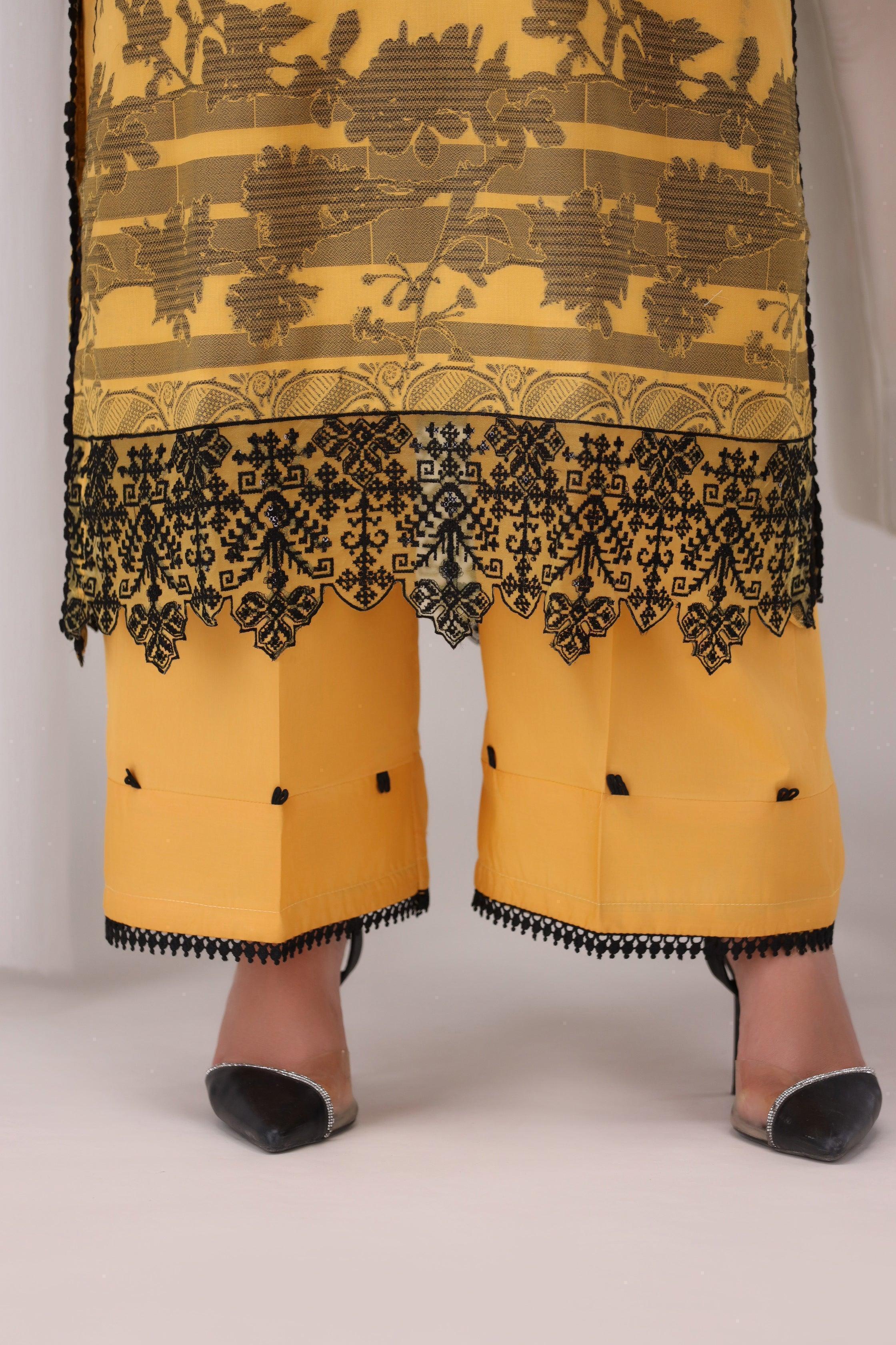 Yellow 3PC Luxury Ready To Wear - AR-3187-kysari - ARFARIWAJ
