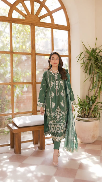 3 Piece Poplin Bottle Green Suit Pret - AR-3619 - ARFARIWAJ